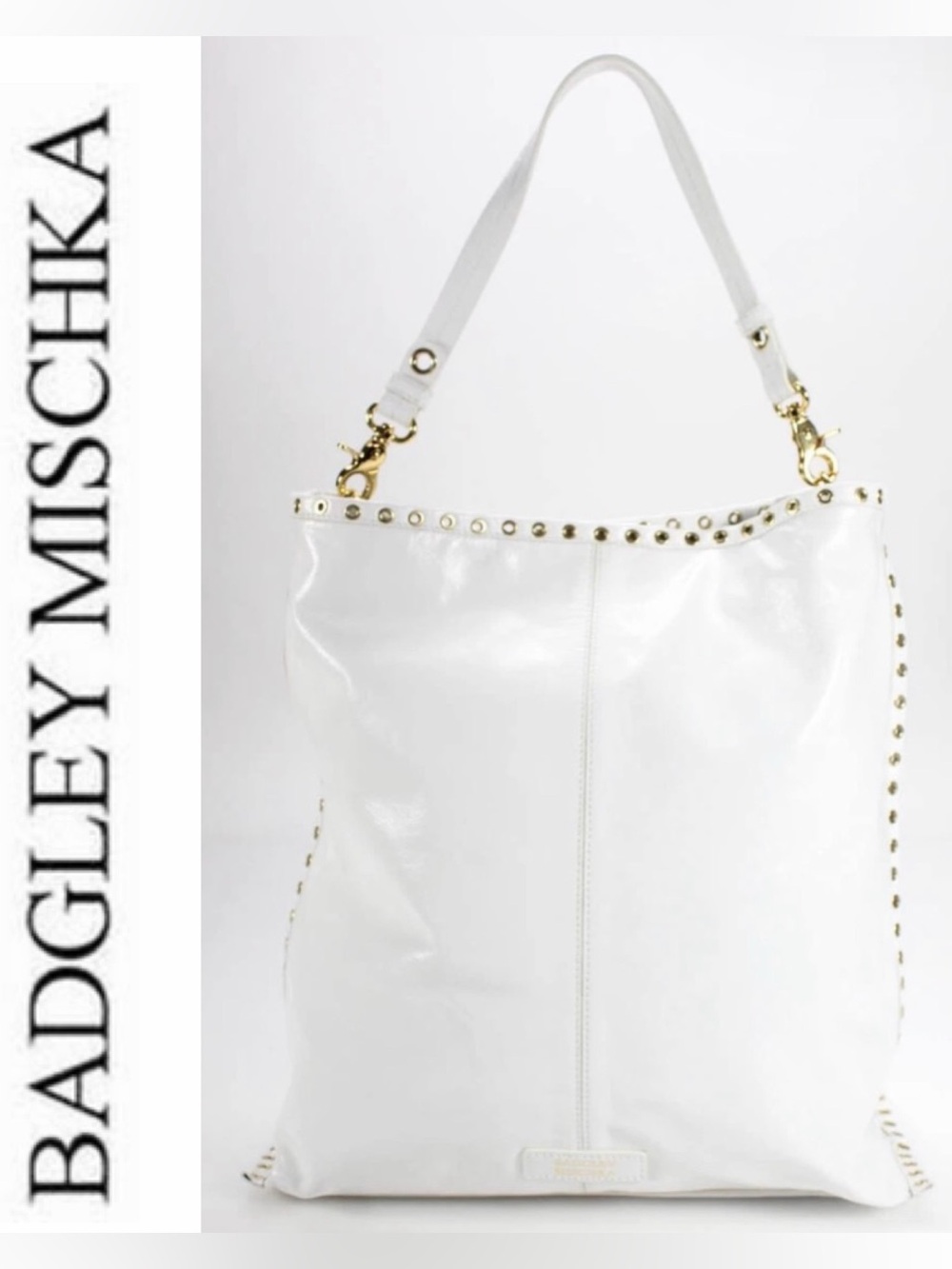 Badgley Mischka Billie Shine Grommet Hobo Shoulder Bag White Gold Hardware